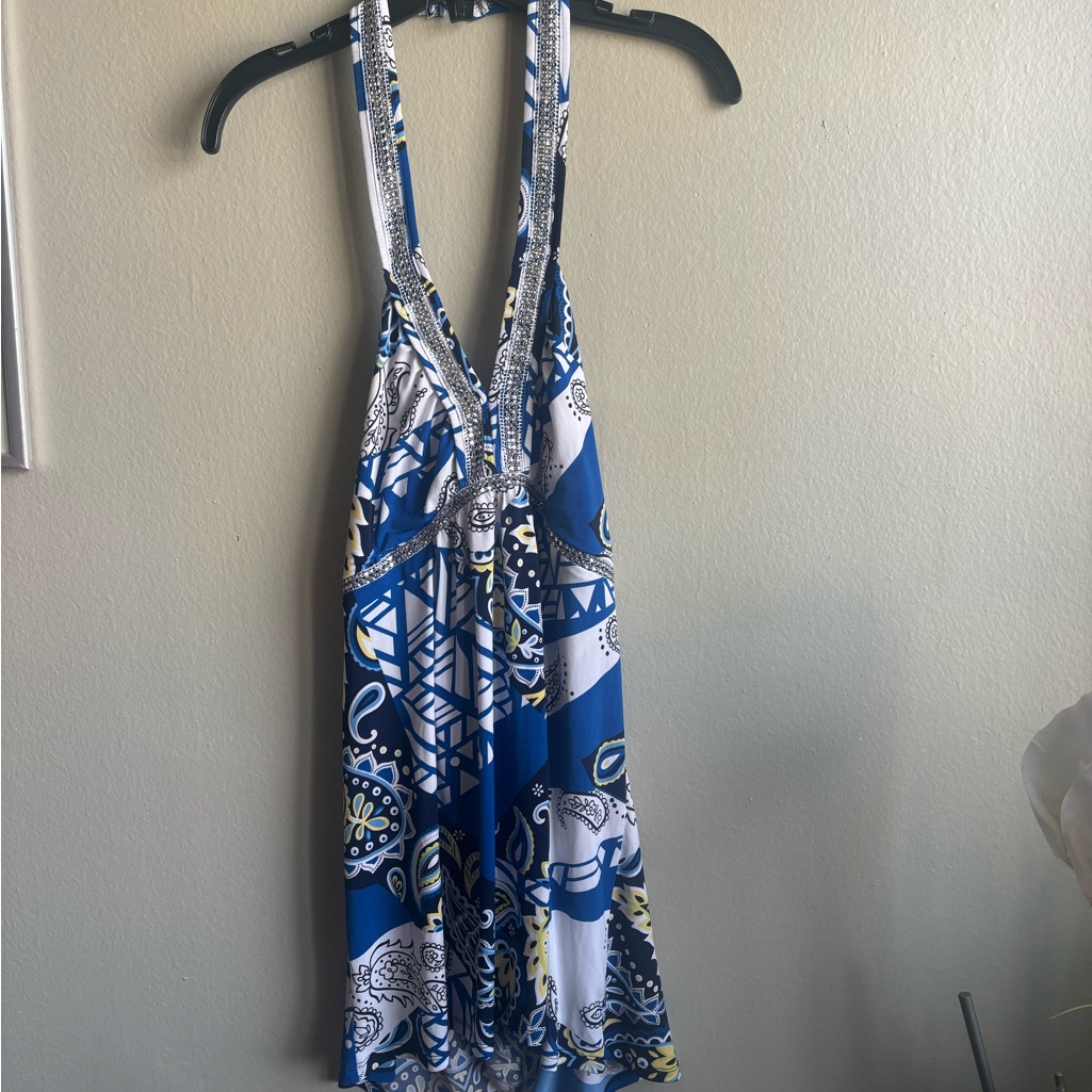 Inc International Concepts Blue And White Patterned Blouse